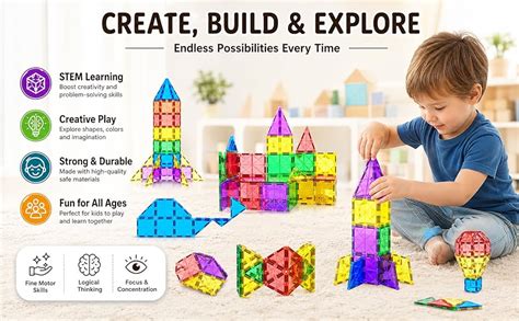 Dhanvira 51 Pcs Magnetic Tiles Toddler Building Blocks Toys, Montessori ...