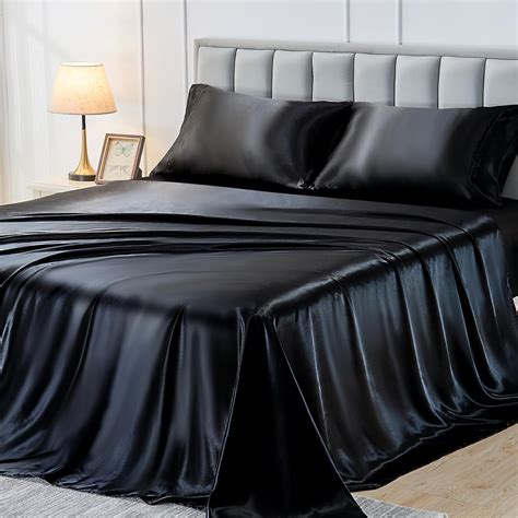 Amazon.com: Sasttie Satin Sheets Queen Size, Black Satin Bed Sheets ...