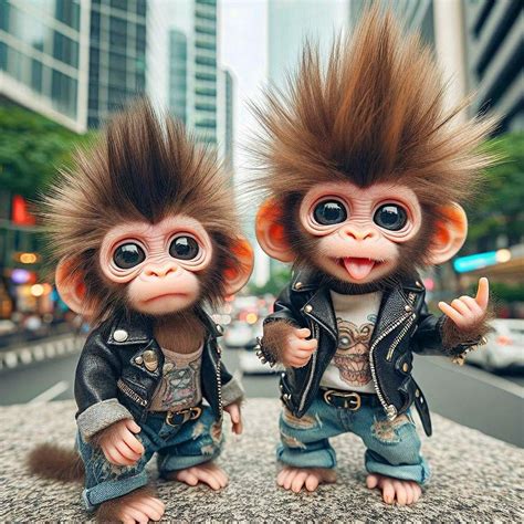 Two Cute Monkeys in Jeans and Jackets