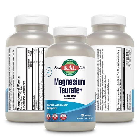 Buy KAL Magnesium Taurate 400mg Plus CoEnzyme Vitamin B6, Chelated ...