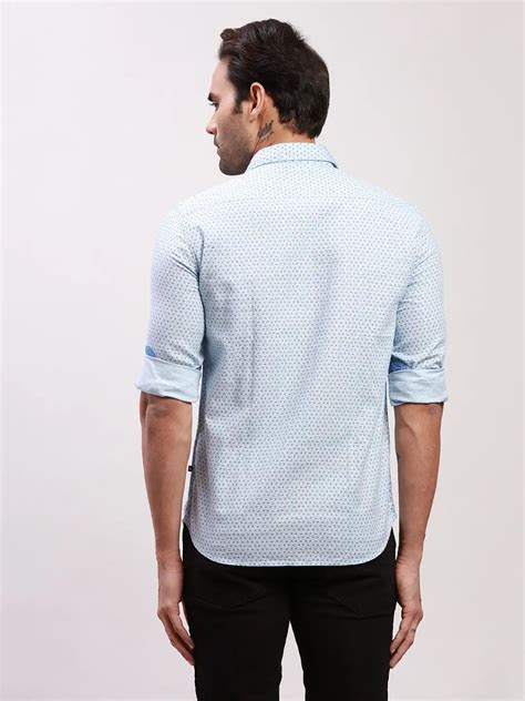 Parx Men Blue Print Slim Fit Cotton Full Sleeve Shirts – MyRaymond