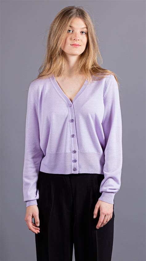 Lilac Merino Wool Women's Cardigan with Buttons - Stylish & Cozy