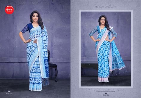 Apple Indigo Office Wear Cotton Uniform Design Saree Collection