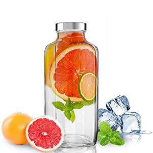 Feelopie French Square Glass Water Bottle with Leak-Proof Airtight ...