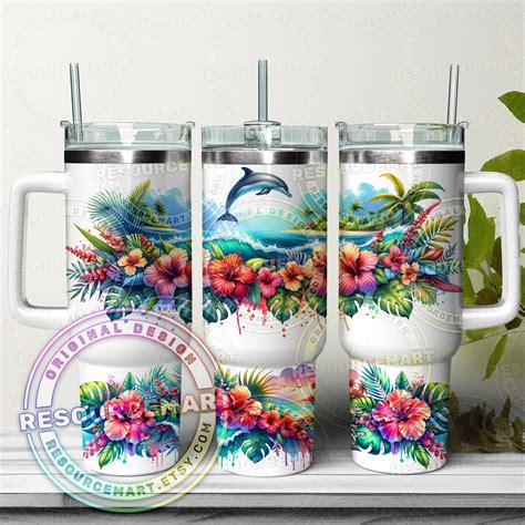 40oz Tropical Dolphin Tumbler Wrap Design, 40 Ounce Stanley Quencher ...
