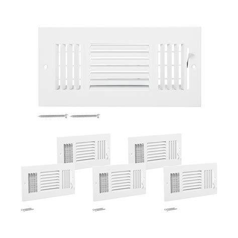6-Pack 3-Way Floor Registers 4 x 10 Inch Metal Vent Covers White Iron ...