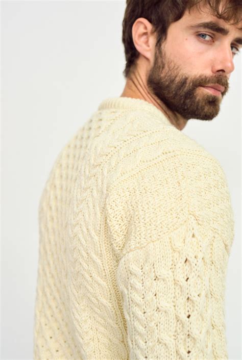 Mens Aran Wool Sweater | Cream | Aran Woollen Mills