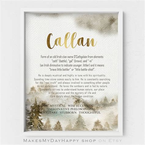 Callan Custom Name Meaning,first Name Wall Art,personalized Name ...