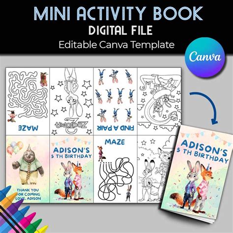 Buy Editable Zootopia 2 Mini Activity Book | Printable Party Games ...
