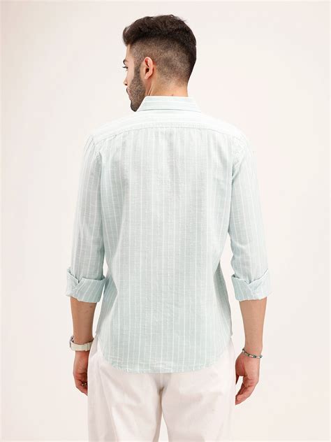 Textured Slim Fit Striped Shirt | Light Green – Wrogn
