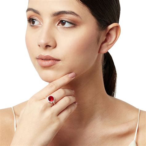Women's Opulent Looking Red Ring Wrapped Silver Band - Voylla – Trendia