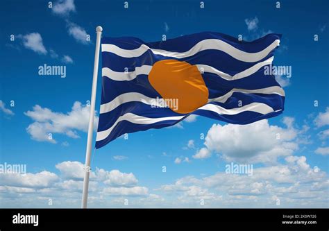 flag of West Indies Federation 1958 1962, Caribbean at cloudy sky ...