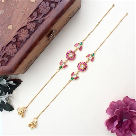 Real Gold Look Jadau Kundan Lotus Flower Bridal Anklets/Payal – Happy Pique