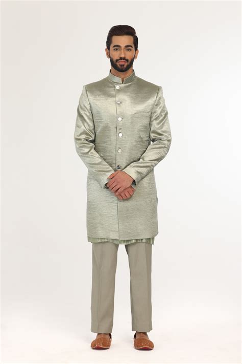 Mint Green sherwani with embellished stole – abhinavmishra