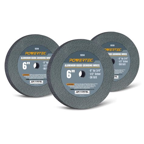 POWERTEC 3PK Aluminum Oxide Grinding Wheel, 6" x 3/4" with 1/2" Arbor ...