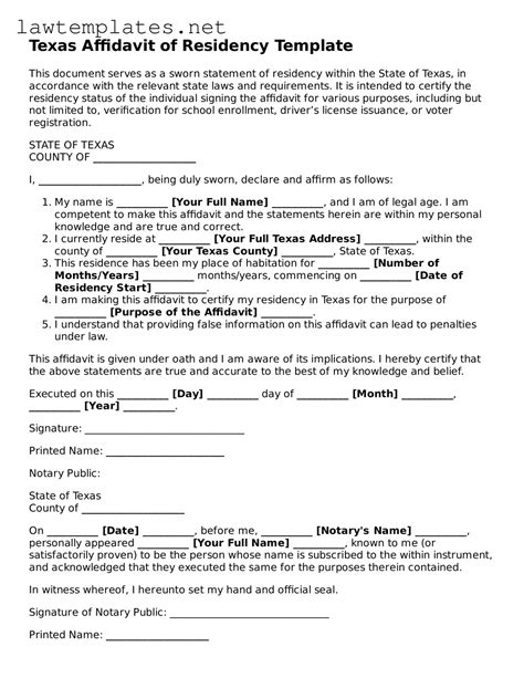 Make a Valid Texas Affidavit of Residency With Our Printable Template