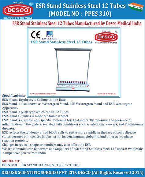 ESR Stand Stainless Steel 12 Tubes| Pathology Lab Product| Manufacturer ...