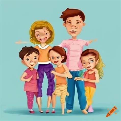 Cartoon Family Of Five
