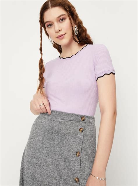 Buy Women Rib Knit Scalloped Edge Top Online at just Rs. 599.0 ...