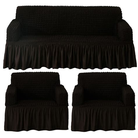 HOKIPO Elastic 3 Seater and 2 Seater Bubble Frill Sofa Cover, Dark ...