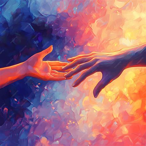 A painting of two hands reaching out to each other | Premium AI ...