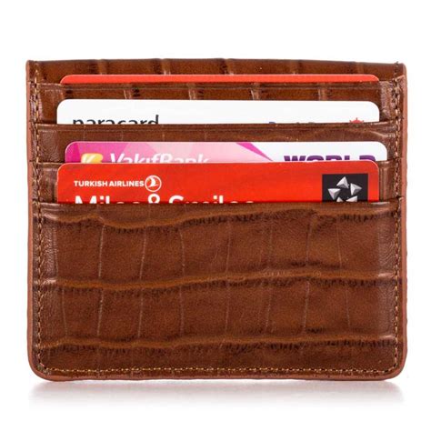 Croc Embossed Leather Mens Card Holder Wallet with Gripper Tan