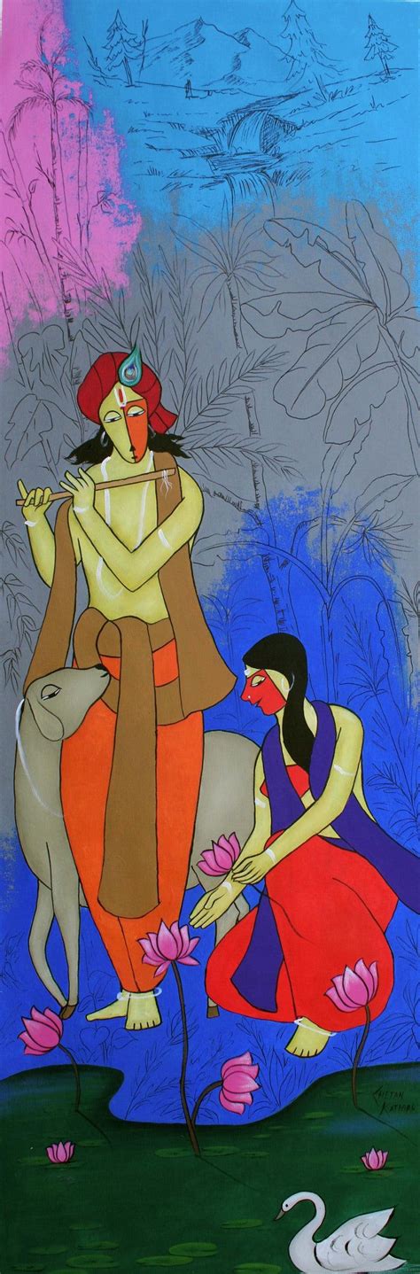 "Yashoda Nandan": Blue Violet Acrylic Painting by Chetan Katigar ...