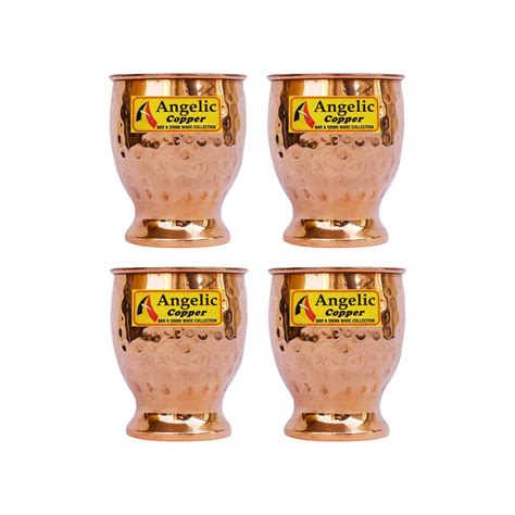 Buy Angelic Copper Hammered Water Glasses Set, 200 ml, Set of 4, Brown ...