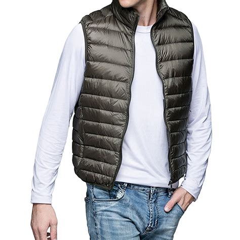 Men's Puffer Vest Packable Lightweight Warm Stand Collar Outdoor Down ...
