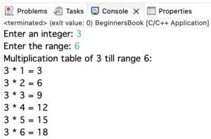 C Program Multiplication Table 的图像结果