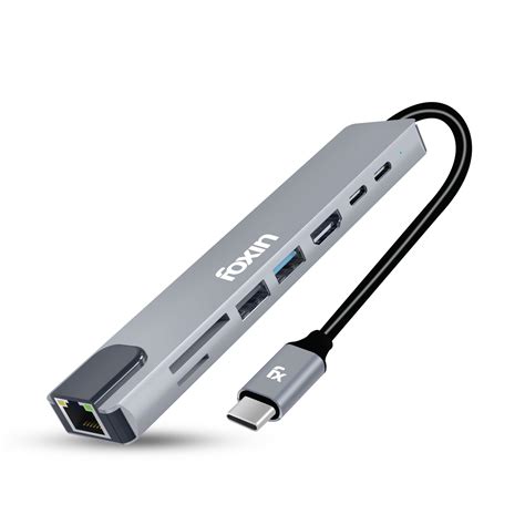 Foxin 8 in 1 USB-C Hub | Multiport Type-C Adapter with USB 3.0