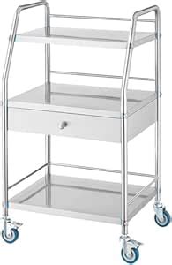 OGFC 997381 Service Cart, 3 Layers Stainless Steel Utility Rolling Cart ...