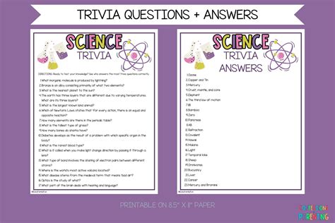 Science Trivia Printable Trivia for Kids Classroom Trivia Games for ...