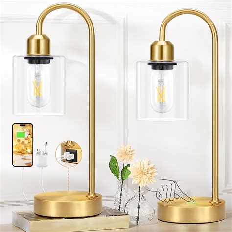 Industrial Gold Table Lamps Set - 3 Way Dimmable Touch Desk Lamps Set ...