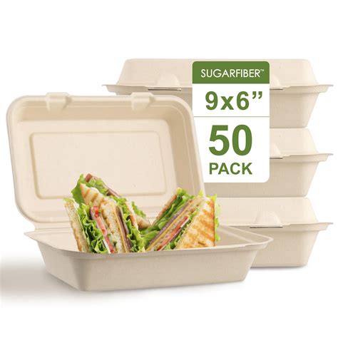 Buy [50 COUNT]Sugarfiber by Harvest Pack 9 X 6" Compostable Clamshell ...