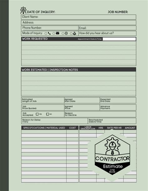 Contractors Estimate Log Book Job Estimate Quote Record Book Client ...