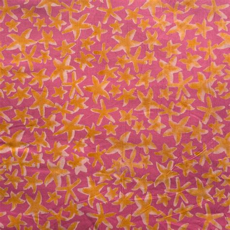 Pure Cotton Discharge Light Pink With Yellow Starfish Hand Block Print ...
