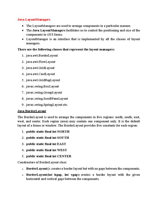 java theory notes - Java LayoutManagers - The LayoutManagers are used ...