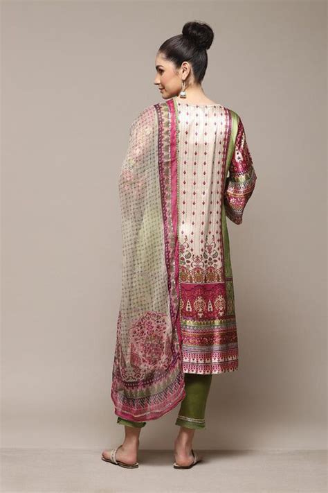 Green Silk Straight Kurta Slim Pant Suit Set at Biba India