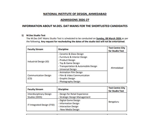 NID DAT 2026 mains exam dates out: Check complete schedule and key ...
