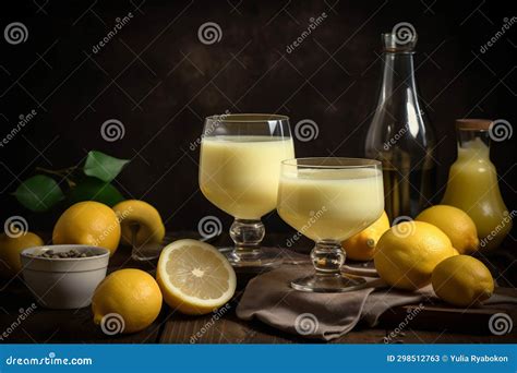 Italian Alcoholic Limoncello Glass Bottle. Generate Ai Stock Image ...