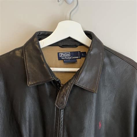 Polo Ralph Lauren brown leather jacket, size large.... - Depop
