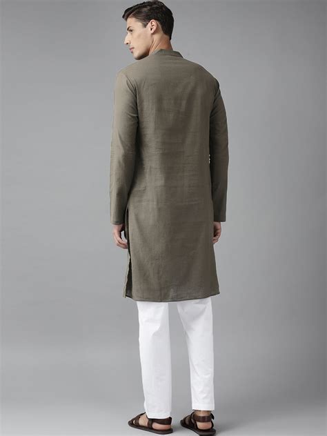 Men Khaki Cotton Slub Straight Kurta – See Designs