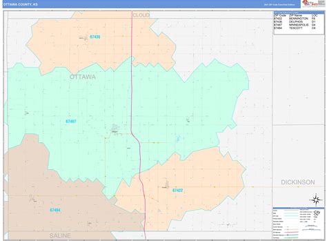 Ottawa County, KS Wall Map Color Cast Style by MarketMAPS - MapSales.com