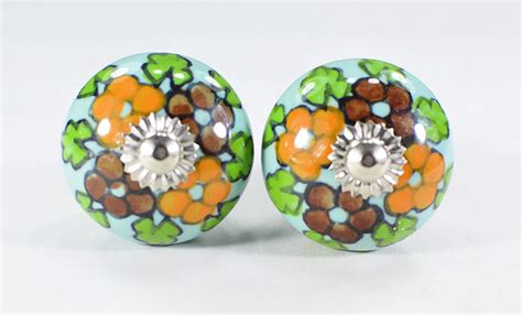 2 Pcs Orange & Mix Color Kitchen/Dress Ceramic Knobs Cupboard Drawer ...