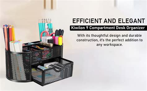 Kiwilon Black Metal Desk Organiser – 9 Compartment | Desk Organiser For ...