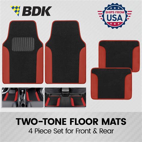 BDK Red Car Floor Mats Two-Tone Vinyl 4 PC Set Front & Rear Fits Honda ...