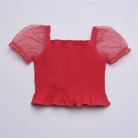 net puff sleeves smoked crop top-Coral – taffykids