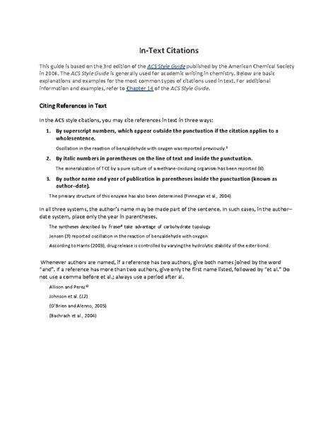 In-Text Citations for Lab Reports: ACS Formatting Guide - Studocu