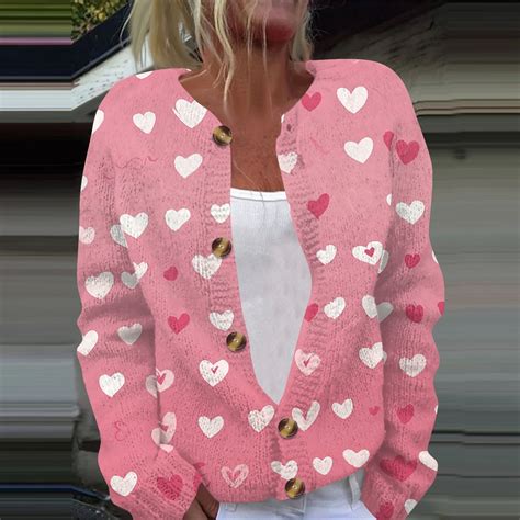 YNGKMEA White Heart Cardigans for Women Oversized Open Front Valentine ...